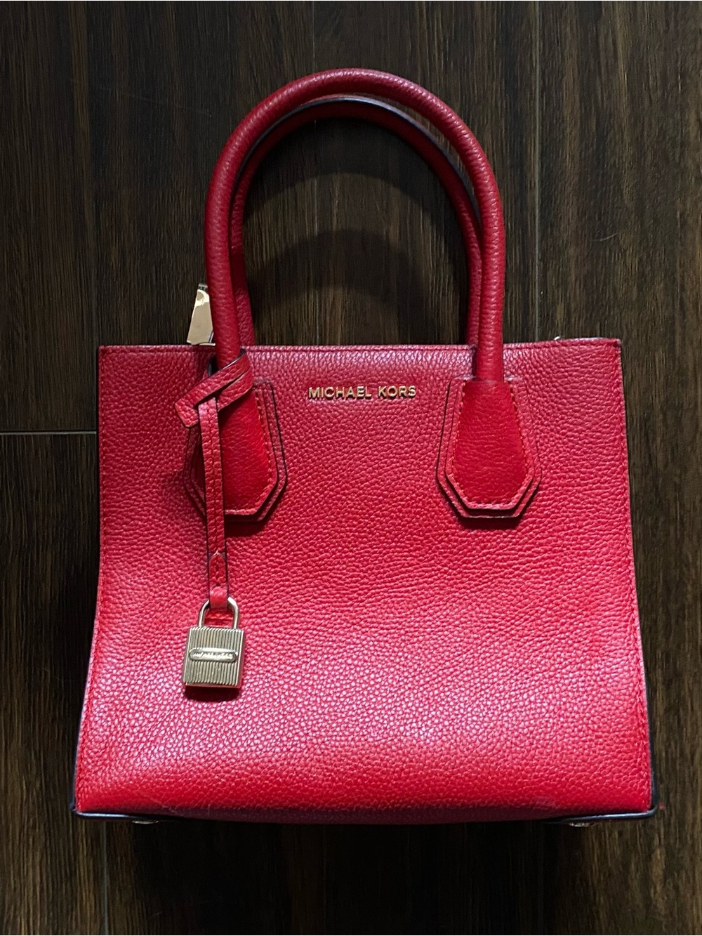 Michael Kors Red Pebbled Leather Satchel with Gold Hardware
